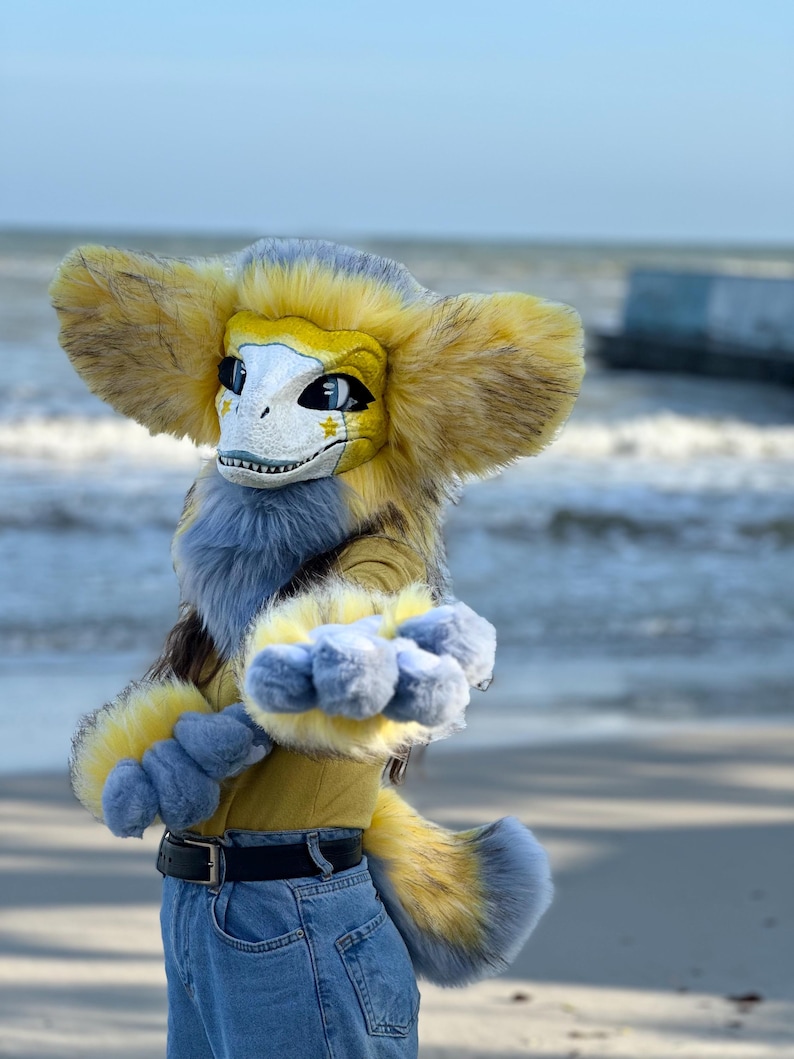 Pyro Raptor Fursona Yellow Blue Raptor Mask for Fursuit Head | Teen Halloween Gift | Dino ...