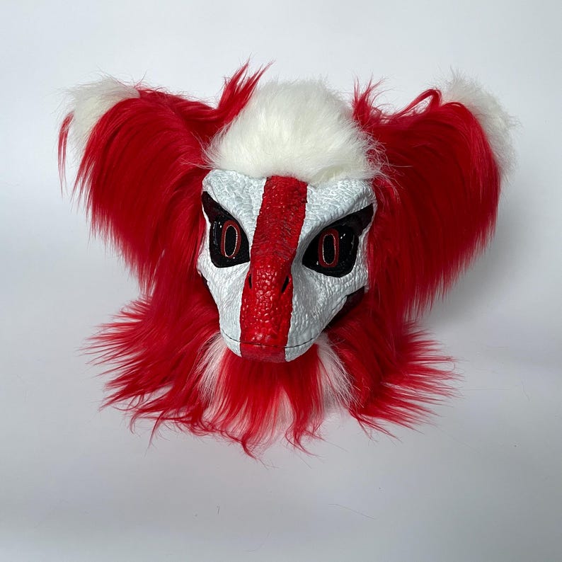 Pyro Raptor Fursona Red White Raptor Fursuit Head | Dinosaur Fury Cosplay Mask | Universal ...