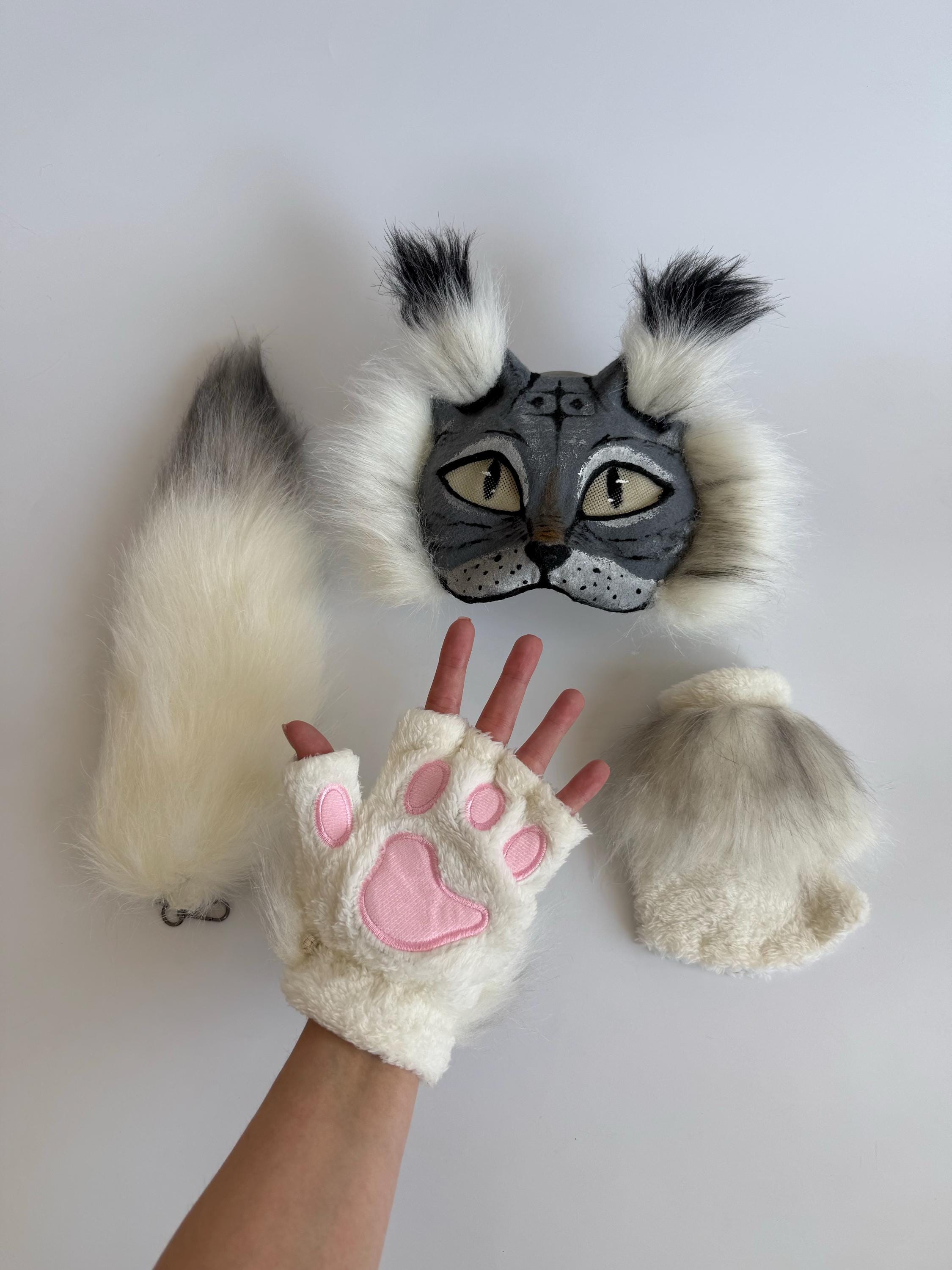 獣人猫マスク｜白とグレーの猫マスク、オルターヒューマンスタイル｜獣