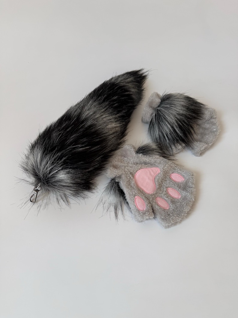 Forest Therian Cat Mask With Leaf And Pinecone | Handmade Woodland Animal Cosplay Mask And Fluffy Tail | TikTok Halloween Christmas Gift Tail + Paws