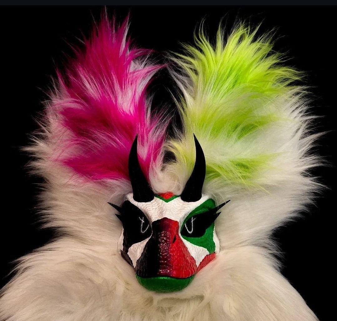Pyro Raptor Fursona Handmade Fursuit Head | Realistic Dinosaur Mask With Horns | Raptor ...