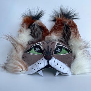 Chupacabra Cat Mask | Unique Gray Therian Mask | Fluffy Cosplay Gift for Daughter | Green Eyes | High Quality Handmade by FursuitFrenzyUA