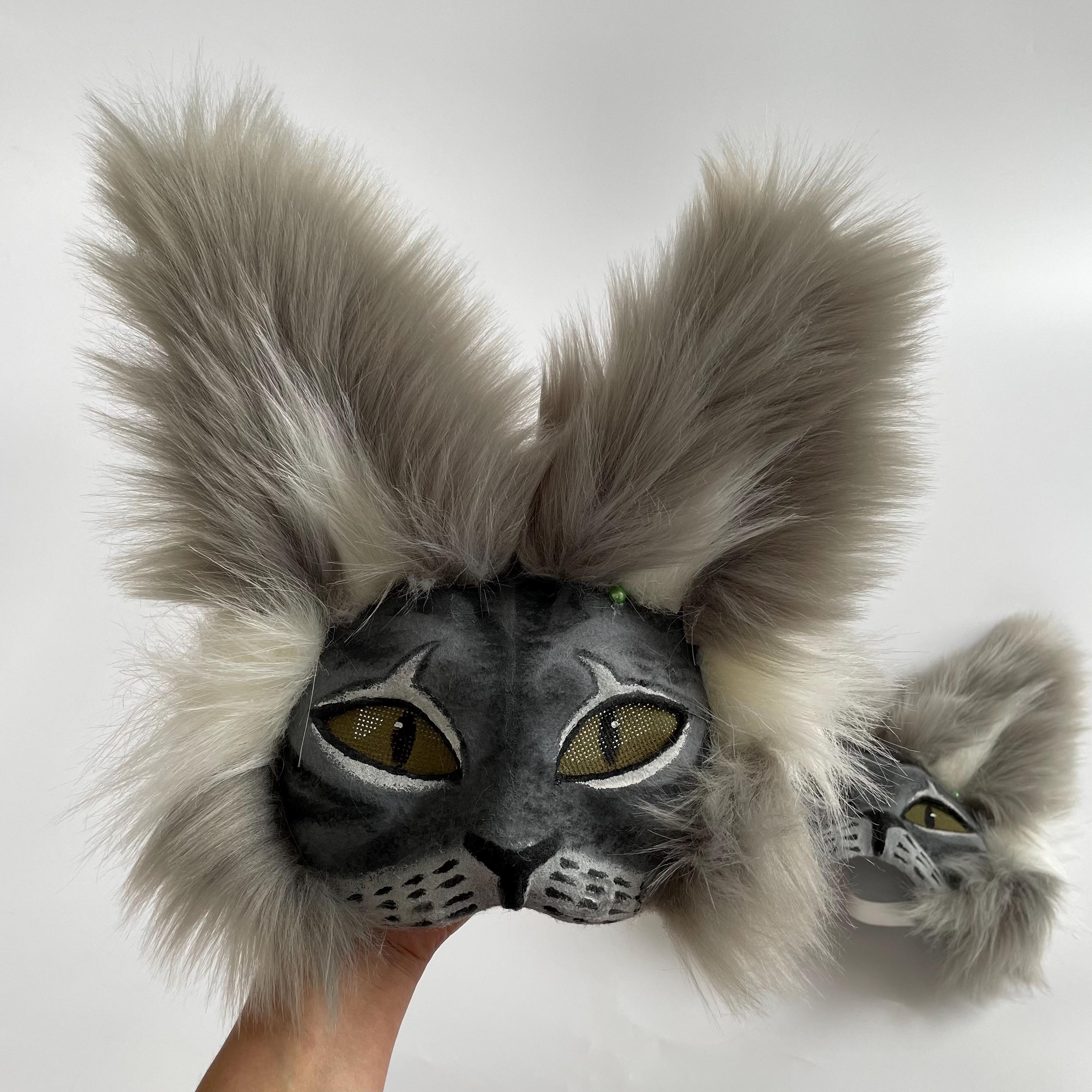 ホワイトグレーの猫コスプレマスク | フェイクファー動物マスク