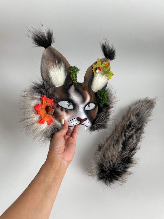 Ensemble de gants et queues pour chat et renard - Masque Therian à fourrure - Accessoire de costume d'Halloween Ensemble de gants et queues pour chat et renard - Masque Therian à fourrure - Accessoire de costume d'Halloween