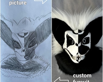 Máscara de Fursuit personalizada / Hecha a partir de tu dibujo / Máscaras personalizadas de Raptor, Perro, Gato, Lobo, Sculldog / Máscara de Cosplay a medida / Pedido individual