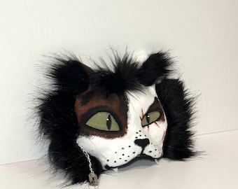 Therian Cat Mask for Fursuit | Handmade Warrior Cat Masquerade Gear | Premade Quadrobics Mask | Cat Costume Accessory | White Black Cat Mask
