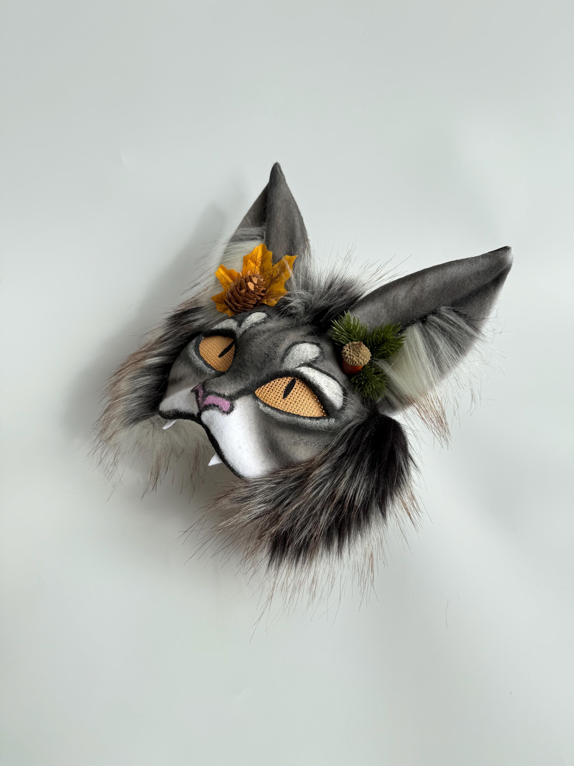 Gray Cat Mask With Teeth | Therian Gear Feline Fluffy Tail