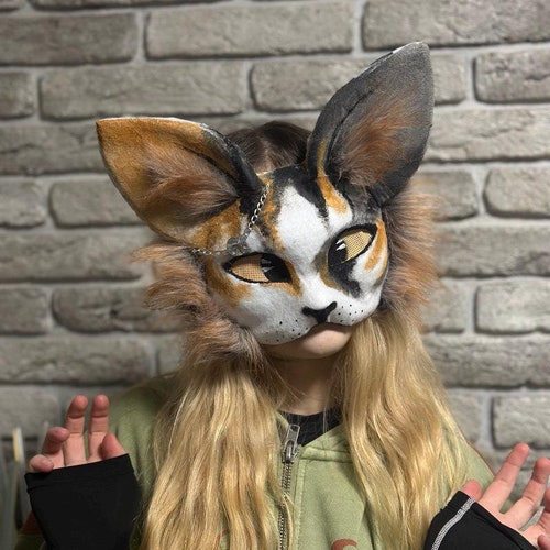 Masque de chat Therian réaliste | Accessoire de cosplay fait main | Masque en fausse fourrure de taille universelle | Masque de haute qualité pour équipement Therian et cadeaux