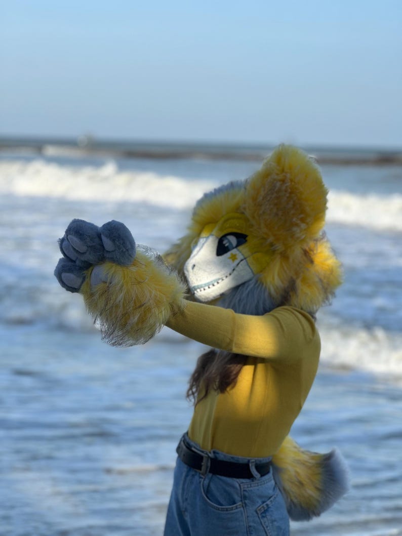 Pyro Raptor Fursona Yellow Blue Raptor Mask for Fursuit Head | Teen Halloween Gift | Dino ...