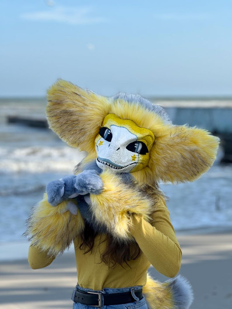 Pyro Raptor Fursona Yellow Blue Raptor Mask for Fursuit Head | Teen Halloween Gift | Dino ...