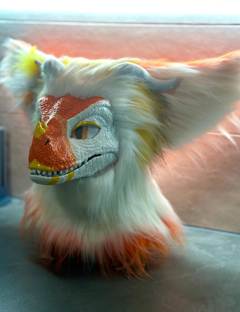 Custom White Orange Raptor Mask | Fursuit Accessories | Made of Fur ...