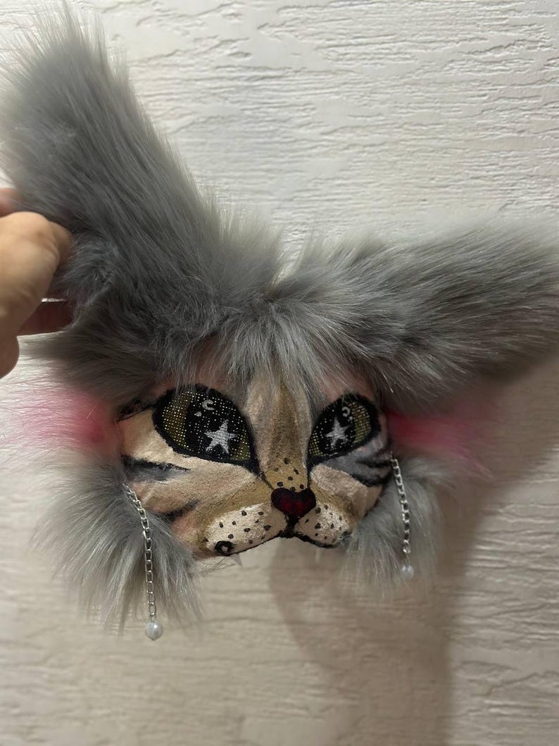 Gray Brown Cat Mask Therian Gear Jumping Cat Fursuit Masquerade Cosplay