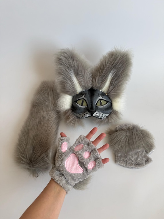 Buy Fluffy Cat Mask for Therian | White Gray Cat Cosplay Mask | Handmade Therian  Gear | Perfect for Quad Runners | Teen Christmas Gift Online in India - Etsy