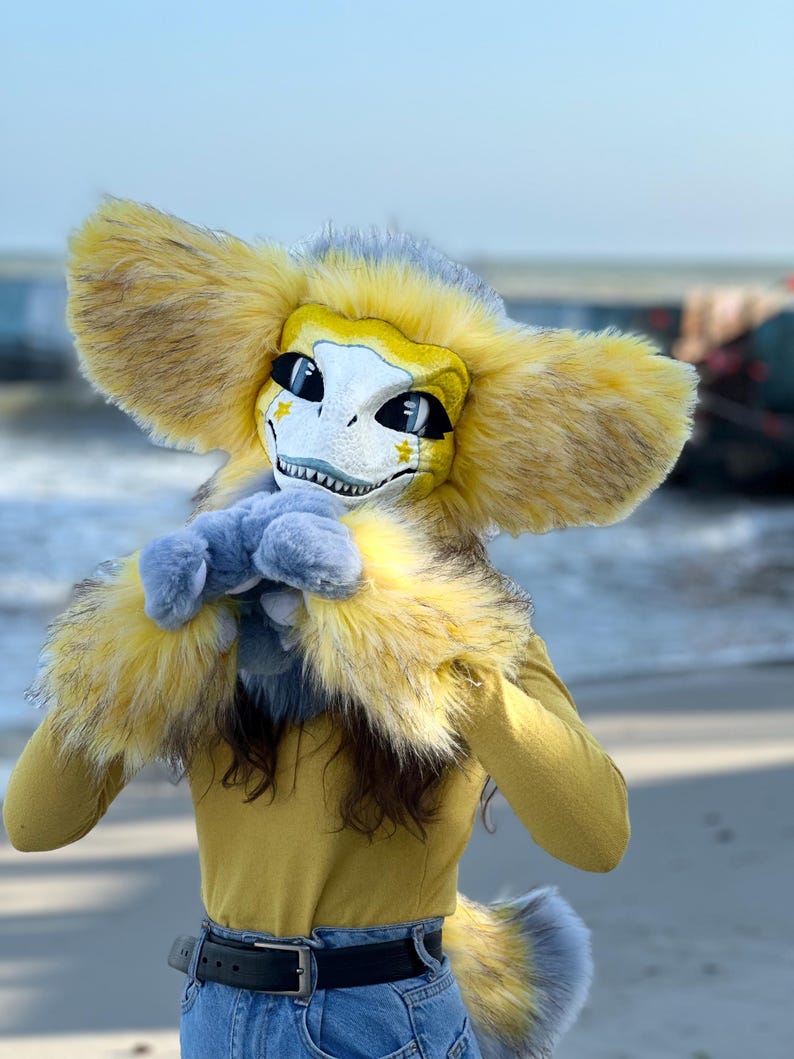 Pyro Raptor Fursona Yellow Blue Raptor Mask for Fursuit Head | Teen Halloween Gift | Dino ...