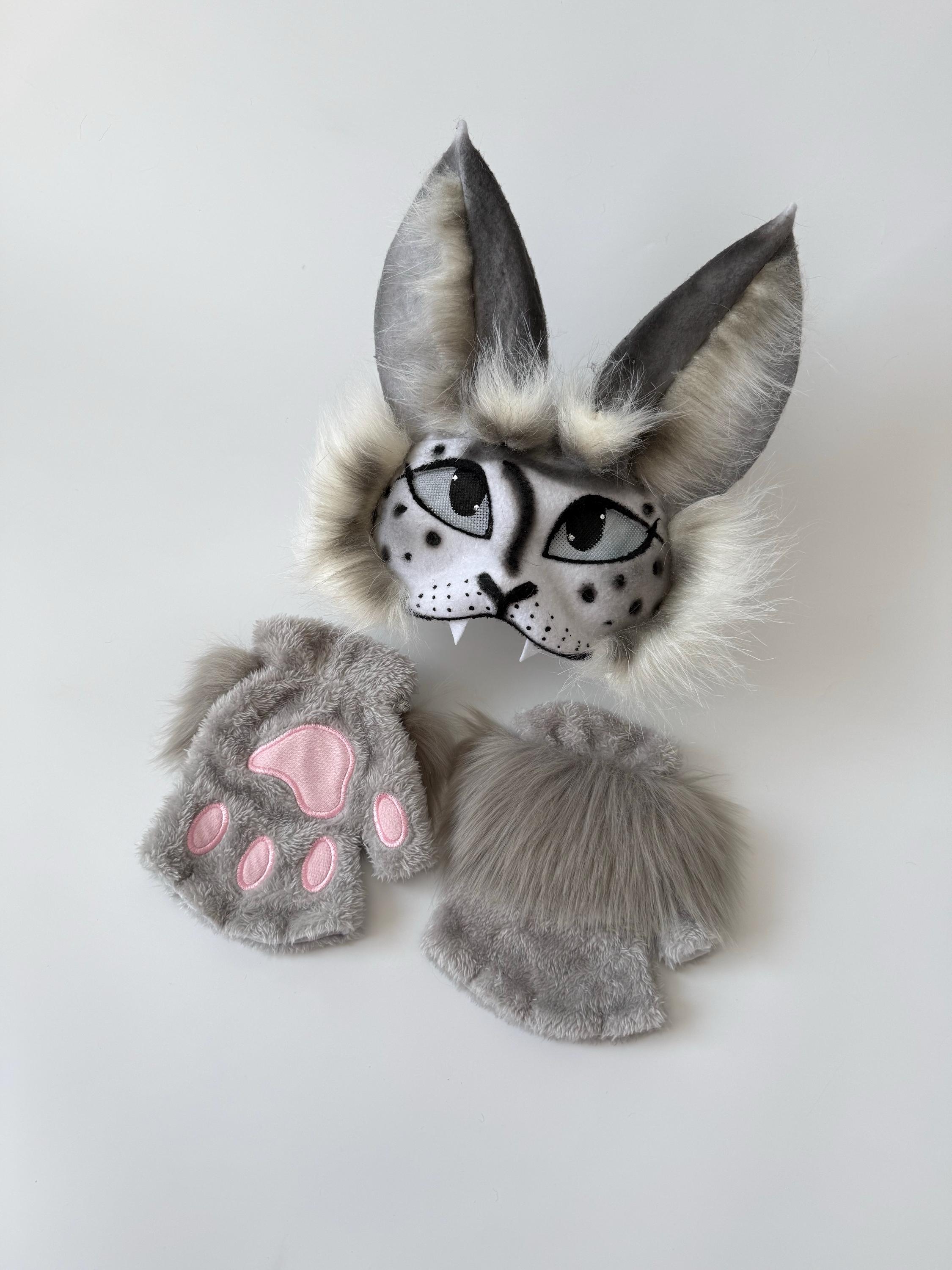 ふわふわで柔らかい前髪付き猫マスク | ホワイトグレーのハンドメイド
