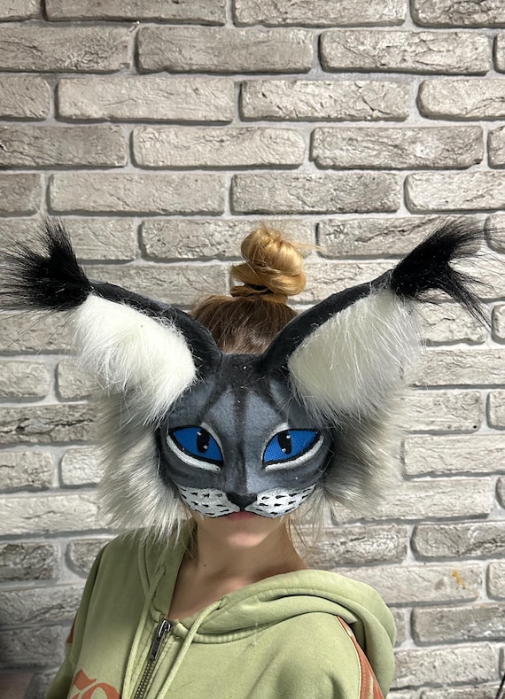 Cheap Therian Mask | Alterhuman Cat Mask | Gray White Design | Blue Eyes | Teen Birthday Gift | Valentine's Day Gift | Therian Gear