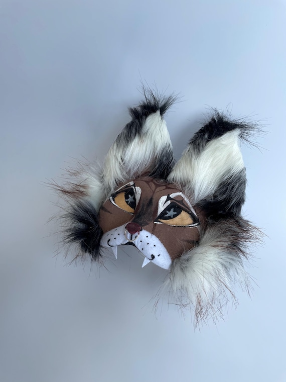Therian Mask with Nose Ring | High Quality Calico Mask | Fluffy Therian Dream | Quad Runner | Brown Gray White Costume |  Name Chupacabra