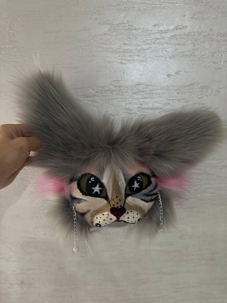 Gray Brown Cat Mask Therian Gear Jumping Cat Fursuit Masquerade Cosplay