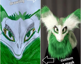 Máscara de Fursuit personalizada / Hecha a partir de tu dibujo / Máscaras personalizadas de Raptor, Perro, Gato, Lobo, Sculldog / Máscara de Cosplay a medida / Pedido individual