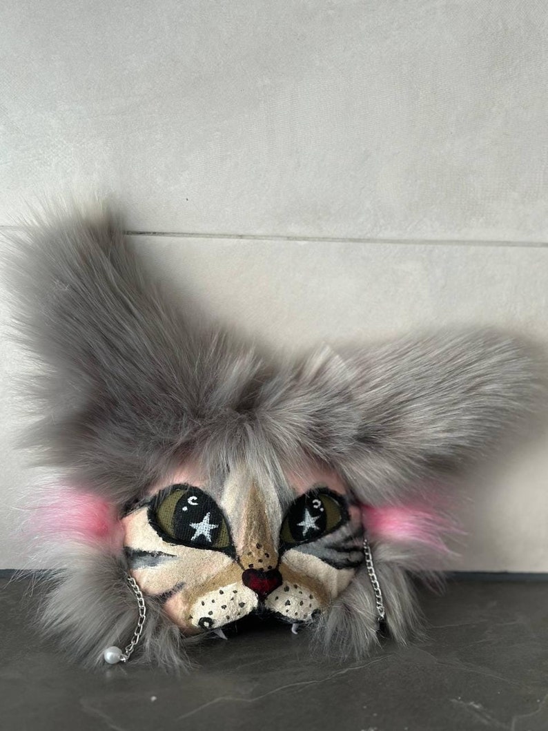Gray Brown Cat Mask Therian Gear Jumping Cat Fursuit Masquerade Cosplay