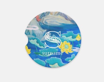 Personalized Floral Car Coaster, Sandstone Cup Coaster
