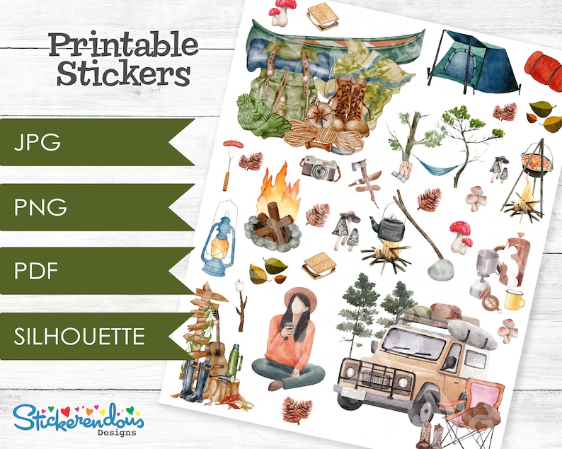 Camping Watercolor Printable Planner Decorative Stickers Happy Planner Camping Watercolor Printable Planner Decorative Stickers Happy Planner