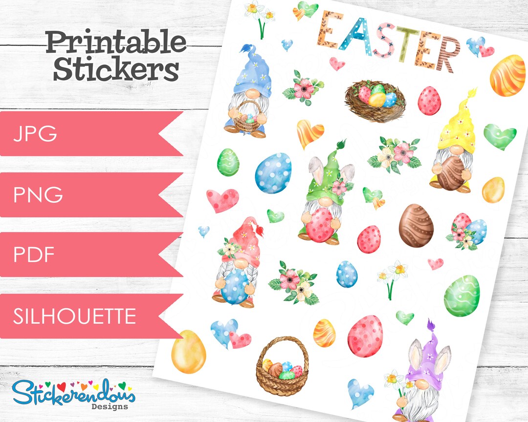 Easter Gnomes Watercolor Printable Planner Decorative Stickers, Happy ...