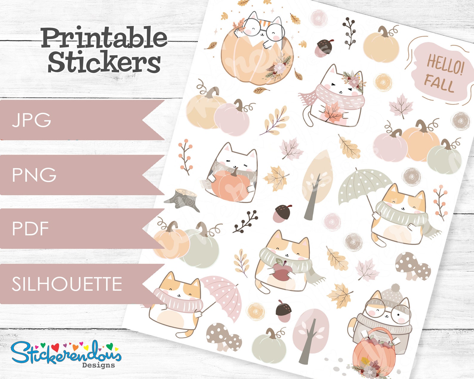 Fall Cat Stickers Autumn / Fall Kitties Printable Cats Planner Decorative - Etsy
