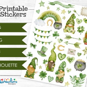 St Patrick&#39;s Day Gnomes Watercolor Printable Planner Decorative Stickers, Happy Planner, Erin Condren, Deco Stickers St Patty&#39;s Day Gnomies