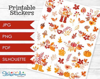 Country Autumn Fall Printable Planner Decorative Stickers, Happy Planner, Erin Condren, Fall Deco Stickers