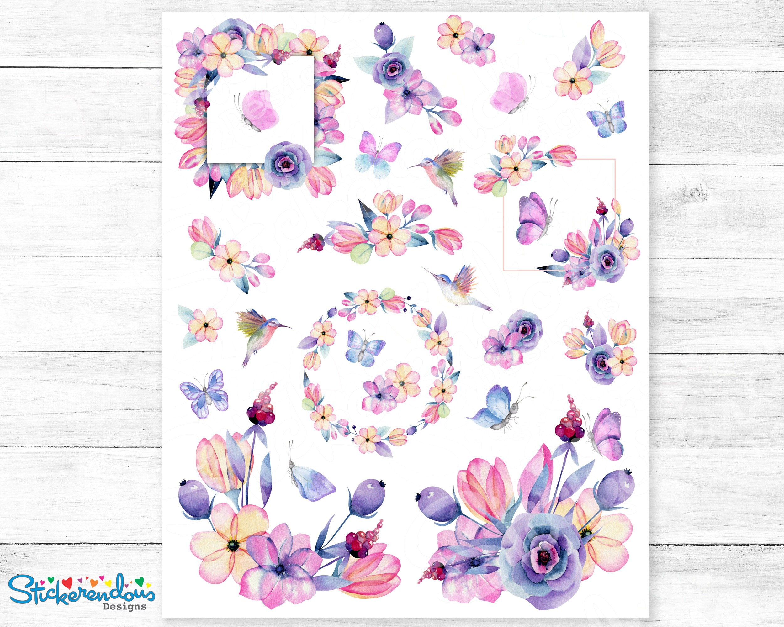 Purple Floral Watercolor Printable Planner Decorative Stickers, Happy ...
