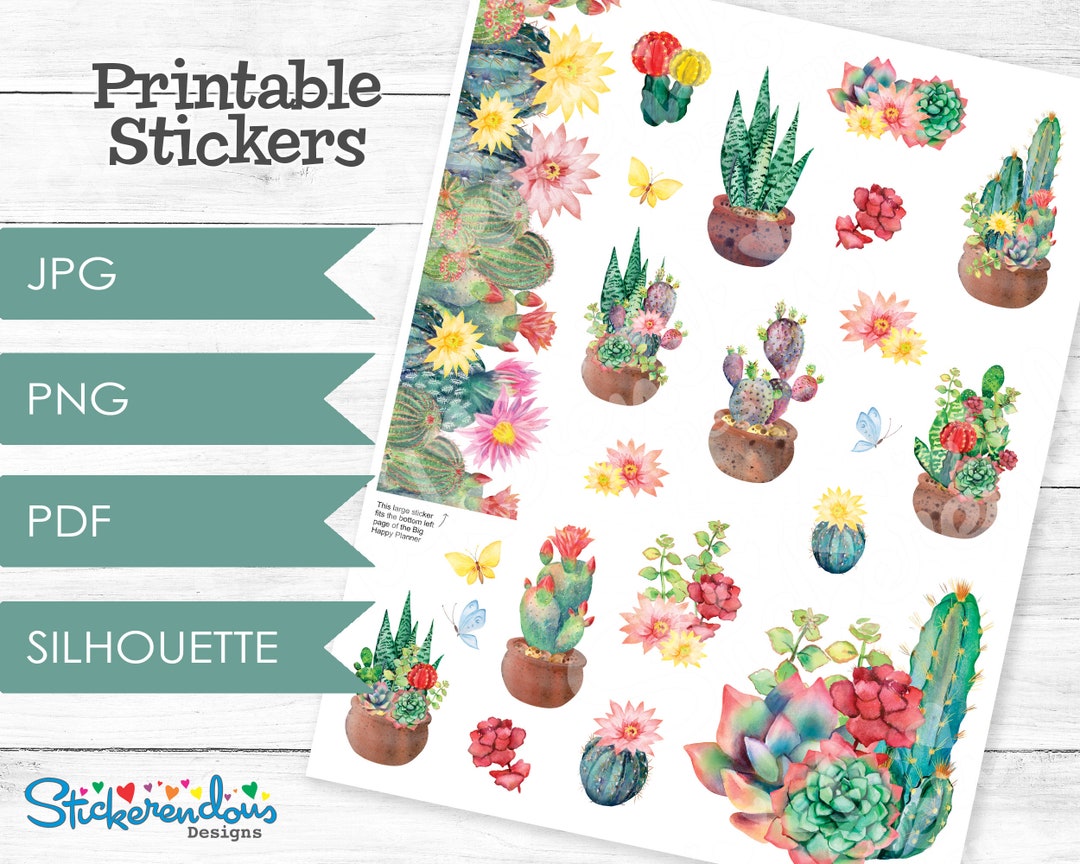 Cactus Desert Floral Watercolor Printable Planner Decorative Stickers ...
