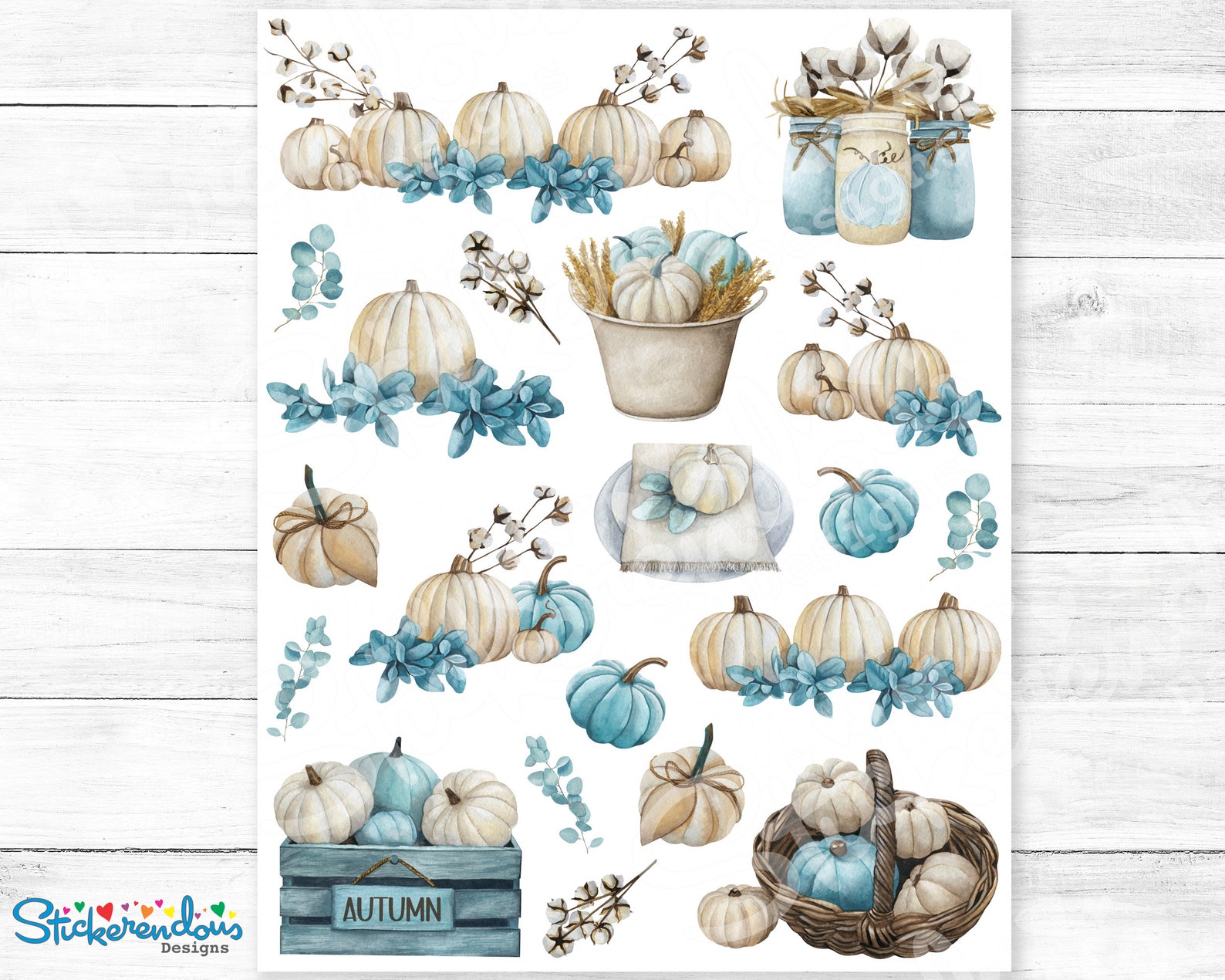 Autumn / Fall Farmhouse Pumpkins Printable Planner Decorative Stickers ...