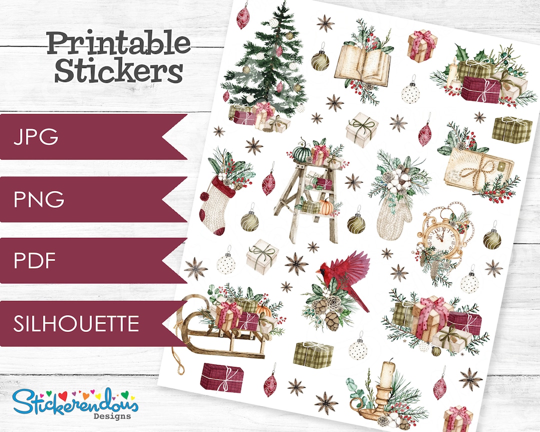 Classic Christmas Watercolor Printable Planner Decorative Stickers ...