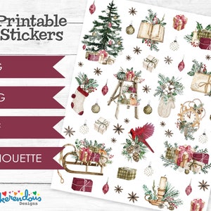 Classic Christmas Watercolor Printable Planner Decorative Stickers, Happy Planner, Erin Condren, Christmas Deco Printable Stickers