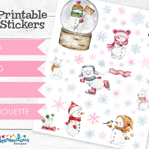 Snowflakes & Snowmen Printable Planner Decorative Stickers, Happy Planner, Erin Condren, Fall / Winter Deco Stickers