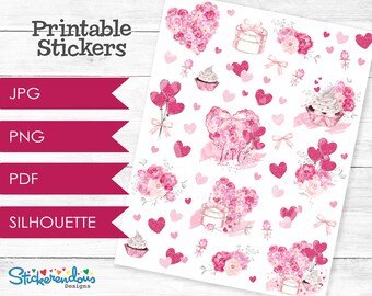 Valentine&#39;s Day Valentines & Roses Printable Planner Decorative Stickers, Happy Planner, Erin Condren, Valentine Deco Stickers