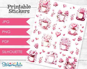 Valentine&#39;s Day Valentine Coffees Printable Planner Decorative Stickers, Happy Planner, Erin Condren, Valentine Deco Stickers