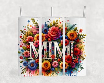 Blommig Mimi Tumbler Wrap, Mormor 20 oz Skinny Sublimation Design (PNG Digital Nedladdning)