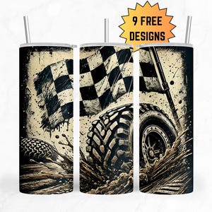 Tire Track Tumbler Wrap, Racing Tumbler, Checkered Flag png wrap