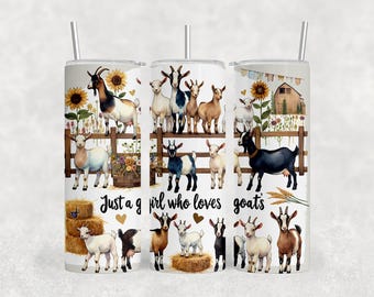 Goat Tumbler Wrap, Just a Girl Who Loves Goats, 20 oz Sublimation Tumbler Wrap PNG