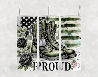 Adesivo per bicchiere termico "Moglie di militare", stivali militari, moglie patriottica orgogliosa, adesivo per bicchiere termico a sublimazione sottile da 20 oz, design digitale PNG