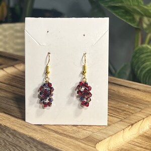 Peut inclure: Une paire de boucles d'oreilles pendantes avec des crochets dor&eacute;s et des perles de cristal rouges.
