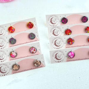 Pendientes de cúpula de vidrio de 10 mm, pendientes femeninos con forma de corazón y purpurina, pendientes con cabujón, recubiertos de resina hechos a mano en oro y plata, lindas joyas para adolescentes