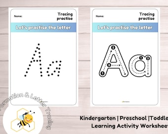 Kindergarten Preschool Montessori Toddler Alphabet Tracing Activity Worksheet Printable  Alphabet letter formation and tracing ABC learning