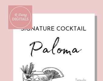 Wedding Signage Paloma Downloadable PDF Template Bar Sign Signature Cocktail