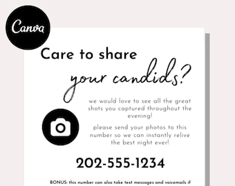 Candid Photo Sharing Sign Template Wedding Canva Editable RDangDigitals