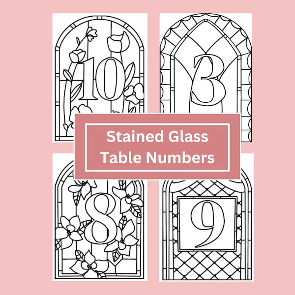 Números de mesa de vitral: letreros para eventos del 1 al 26 en 4 estilos únicos / Decoración de boda imprimible / Estilo bohemio, gótico y religioso (PDF)