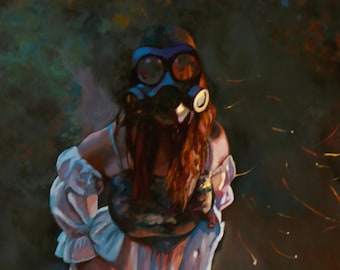 Toxic Hues - 25x15" original oil figurative portrait painting by Kimberly Dow