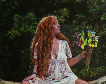 SALE Kissed By The Wild - original oil portrait narrative figurative classical figure painting by Kimberly Dow